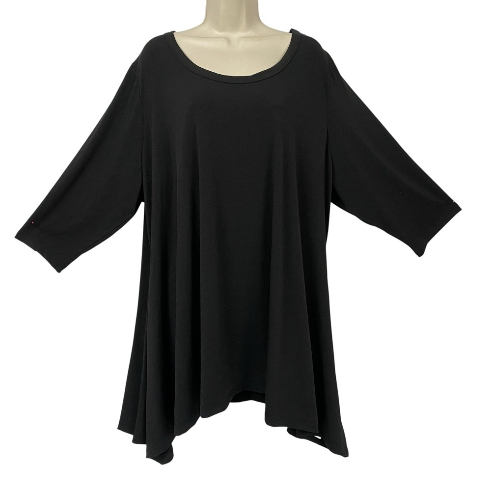 Woman Within Tunic Top Womens 2X 26/28 Solid Black Sharkbite Travel Knit Flowy‎